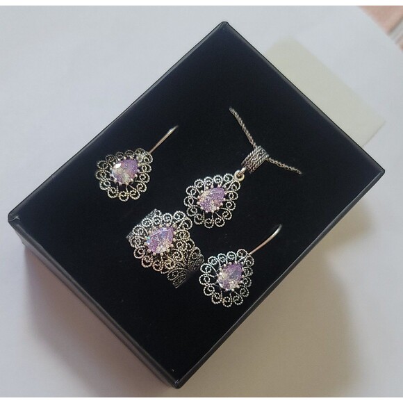 925 Sterling Silver Turkish Filigree Wedding Jewelry Set for Women, HandmadeGift - Picture 3 of 10